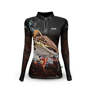 Camiseta Pesca King Feminina Baby Look KFF-601N com Proteção UV+