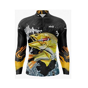 Camiseta Pesca King Manga Longa KFF-650N Dourado com Proteção UV+
