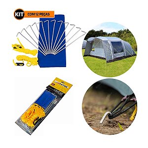 Kit Conjunto de Estacas e Cordas Camp Kit Nautika P/ Barraca Gazebo Toldo