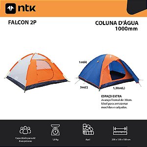 Barraca Camping Nautika NTK Falcon 2 Pessoas Coluna D’Água 1000mm Costura Selada