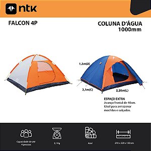 Barraca Camping Nautika NTK Falcon 4 Pessoas Coluna D’Água 1000mm Costura Selada