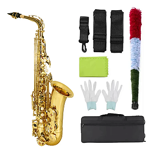 Sax Alto Konig Dourado Haste Simples – Completo e Pronto para Uso