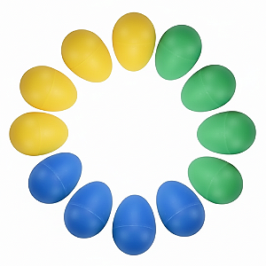 Kit com 12 Ganzás Ovinhos Chocalho de Percussão Musical Colorido