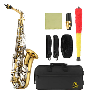 Sax Alto Konig Eb Dourado Prata Completo com Estojo e Boquilha Profissional