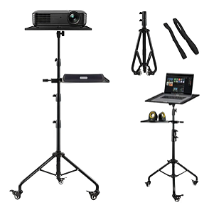 Tripé Suporte para Projetor e Notebook Ajustável com Bandeja e Rodas