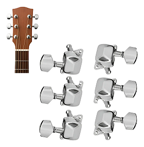Tarraxa Semi Blindada para Violão Aço Cromada Kit com 6 Tarrachas