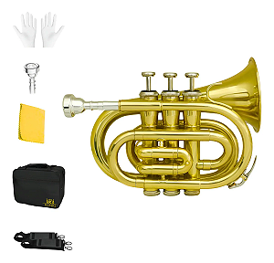 Trompete Pocket Sib Konig Dourado Laqueado Completo com Case e Bocal