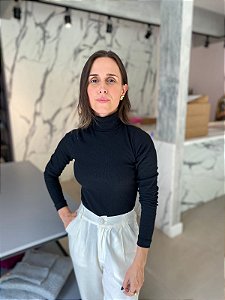 Blusa Feminina Ribana Canelada Gola Alta Dupla Liz Preta