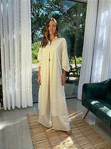 Camisa Feminina Longa Linho Misto Aurea Natural