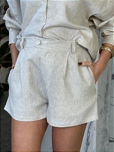 Shorts Feminino Alfaiataria Linho 100% Livia Natural
