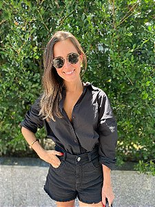 Camisa Feminina Oversized Tricoline Preta