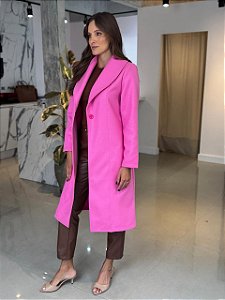 Sobretudo Feminino Lã Batida Comprimento 7/8 Rosa Barbie