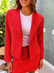 Casaqueto Feminino Tweed Forrado Vermelho