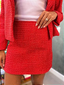 Saia Feminina Tweed Alfaiataria Forrada Vermelho