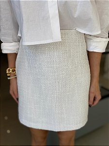 Saia Feminina Tweed Alfaiataria Forrada Branca