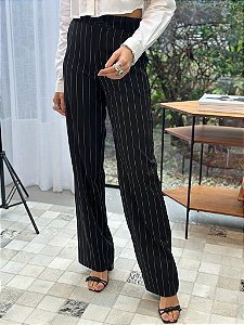 Pantalona Feminina Alfaiataria Crepe Risca de Giz Preto