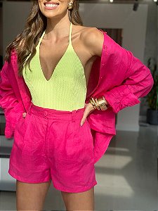 Shorts Feminino Alfaiataria Linho 100% Livia Rosa Choque