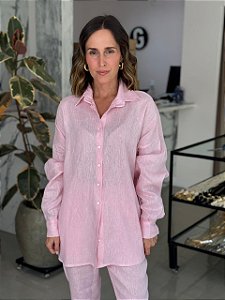 Camisa Feminina Oversized Linho 100% Rosa Barbie