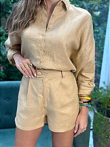 Shorts Feminino Alfaiataria Linho 100% Livia Camel