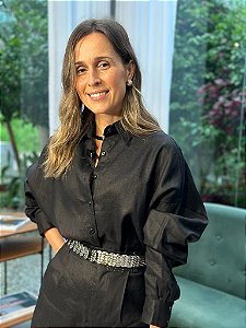 Camisa Feminina Oversized Linho 100% Preto
