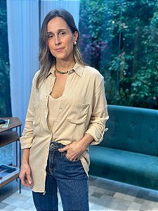 Camisa Feminina Tradicional Viscose Elastano Bege