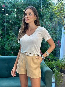T-shirt Feminina Podrinha Decote V Natural