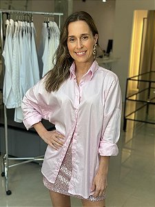 Camisa Feminina Oversized Algodão Egipcío Rosa Bebê