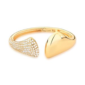 Bracelete Curvo e Liso Cravejado de Zircônias Banhado A Ouro