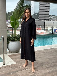 Camisa Feminina Longa Viscose Jacquard Aurea Preto