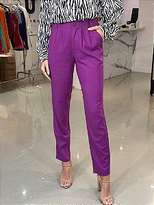 Calça Feminina Reta Alfaiataria Linho com Elastano Helena Ametista