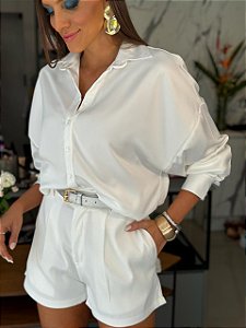 Shorts Feminino Alfaiataria Crepe Acetinado Livia Branco