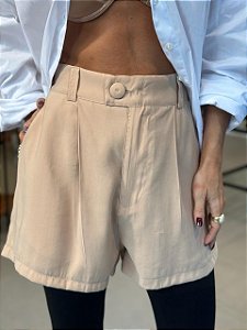 Shorts Feminino Alfaiataria Crepe Livia Camel