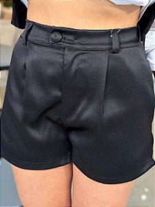 Shorts Feminino Alfaiataria Crepe Acetinado Livia Preto
