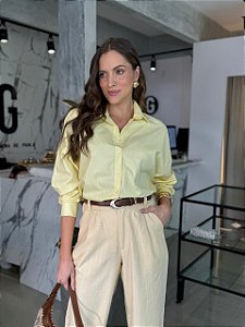 Camisa Feminina Oversized Tricoline Amarelo Manteiga