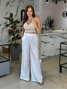 Pantalona Feminina Cós Elástico Elise Branca