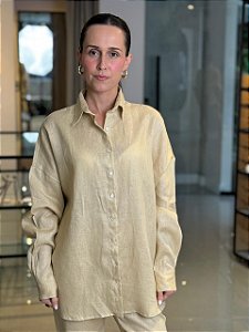 Camisa Feminina Oversized Linho 100% Amêndoa