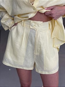 Shorts Feminino Alfaiataria Linho 100% Livia Amarelo Manteiga