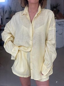 Camisa Feminina Oversized Linho 100% Amarelo Manteiga