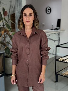 Camisa Feminina Oversized Linho 100% Cacau