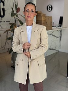 Maxi Blazer Feminino Alfaiataria Oversized Milão Amêndoa