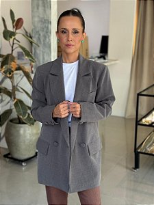 Maxi Blazer Feminino Alfaiataria Oversized Milão Grafite
