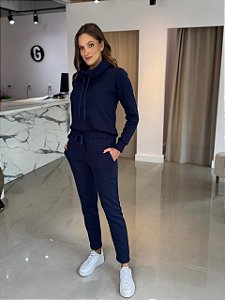 Conjunto Feminino Comfy Moletom Peluciado Estela Azul Marinho