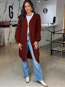 Sobretudo Feminino Tricô Liso Marrom