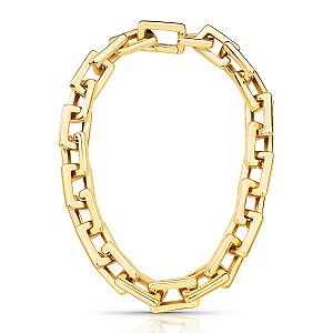 Corrente Lisa Elo Retangular Trançado Banhado A Ouro