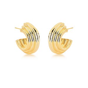 Brinco Meia Argola Texturizado Banhado A Ouro