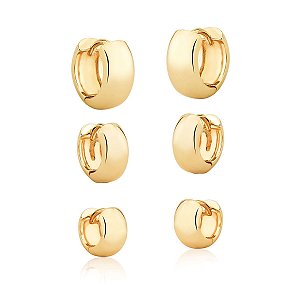 Brinco Trio de Argolas Liso Banhado A Ouro