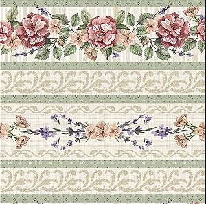 TECIDO 100% ALGODÃO DIGITAL FUXICOS E FRICOTES COLEÇÃO BARRADOS FLORAIS -BARRADO FLORAL CHIC- PREÇO DE 0,50 X 1,50MT