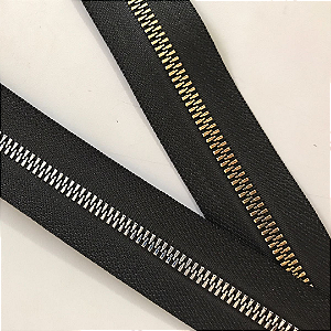 ZÍPER TRATORADO TWO WAY - PRETO C/ DOURADO X PRATA - 2MT