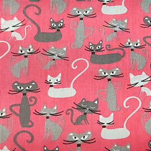 TECIDO 100% ALGODÃO EVA E EVA - GATOS FUNDO PINK - PREÇO 0,50M X 1,50M