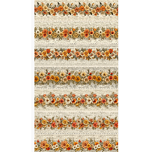 TECIDO 100% ALGODÃO DIGITAL FABRICART - BARRADO FLORAL - PREÇO DE 0,50 x 1,50MT